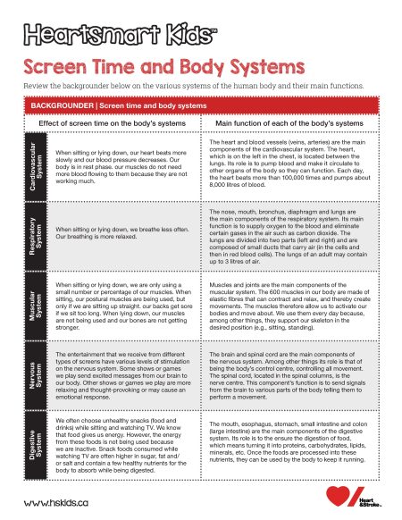 screen time and body systems - HeartSmart Kids™